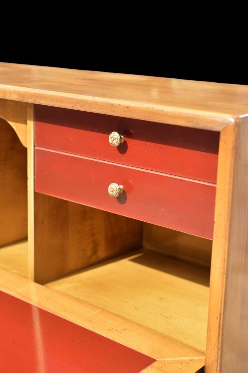 SECRÉTAIRE DESIGN FRANÇAIS EN MERISIER ET BOIS LAQUÉ NOIR, VERS 1960-photo-3