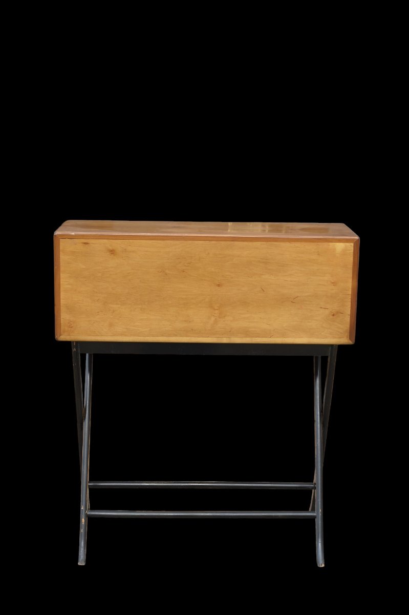 SECRÉTAIRE DESIGN FRANÇAIS EN MERISIER ET BOIS LAQUÉ NOIR, VERS 1960-photo-4