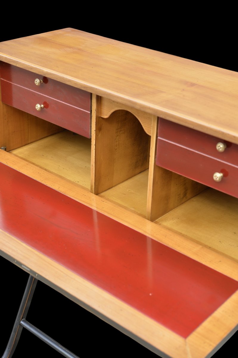 SECRÉTAIRE DESIGN FRANÇAIS EN MERISIER ET BOIS LAQUÉ NOIR, VERS 1960-photo-6