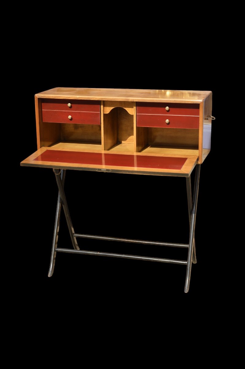 SECRÉTAIRE DESIGN FRANÇAIS EN MERISIER ET BOIS LAQUÉ NOIR, VERS 1960-photo-7