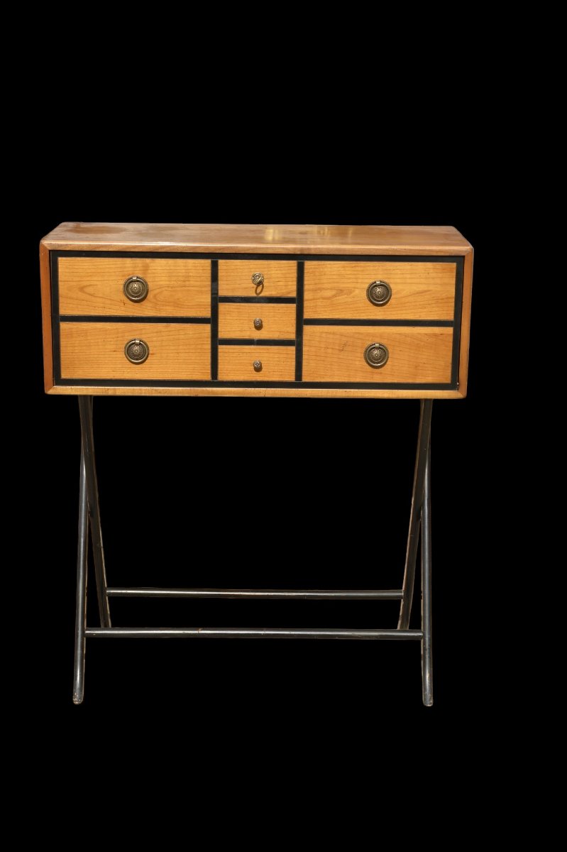 SECRÉTAIRE DESIGN FRANÇAIS EN MERISIER ET BOIS LAQUÉ NOIR, VERS 1960