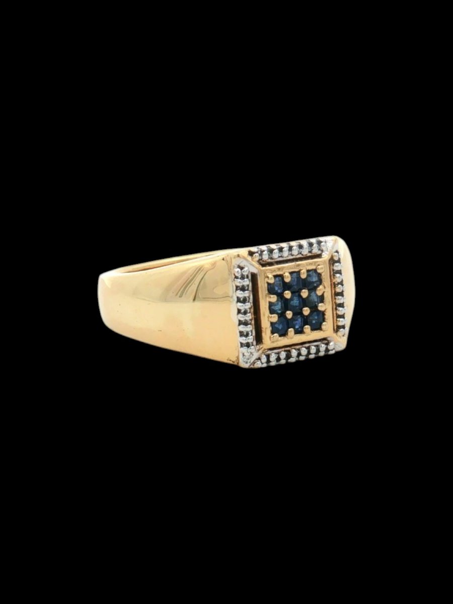 925 Sterling Silver Ring With A Gold Finish, Sapphires, And Topazes