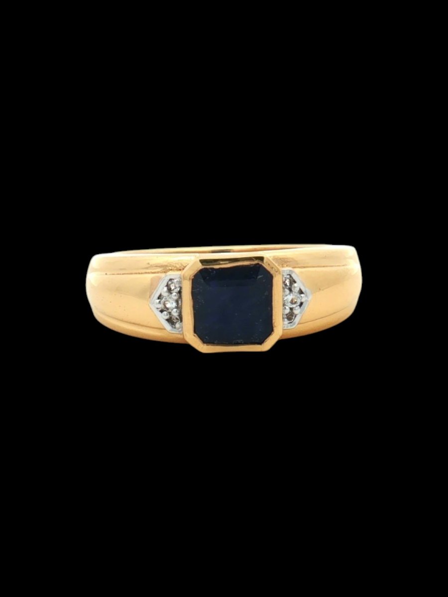 Women's Signet Ring In Gold-plated 925 Silver, With Natural Sapphire And Topaz, Size 55-photo-2