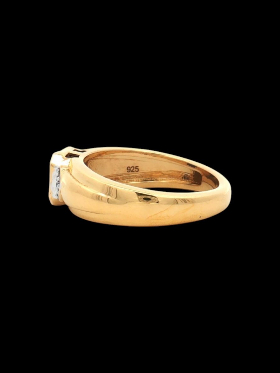 Women's Signet Ring In Gold-plated 925 Silver, With Natural Sapphire And Topaz, Size 55-photo-2