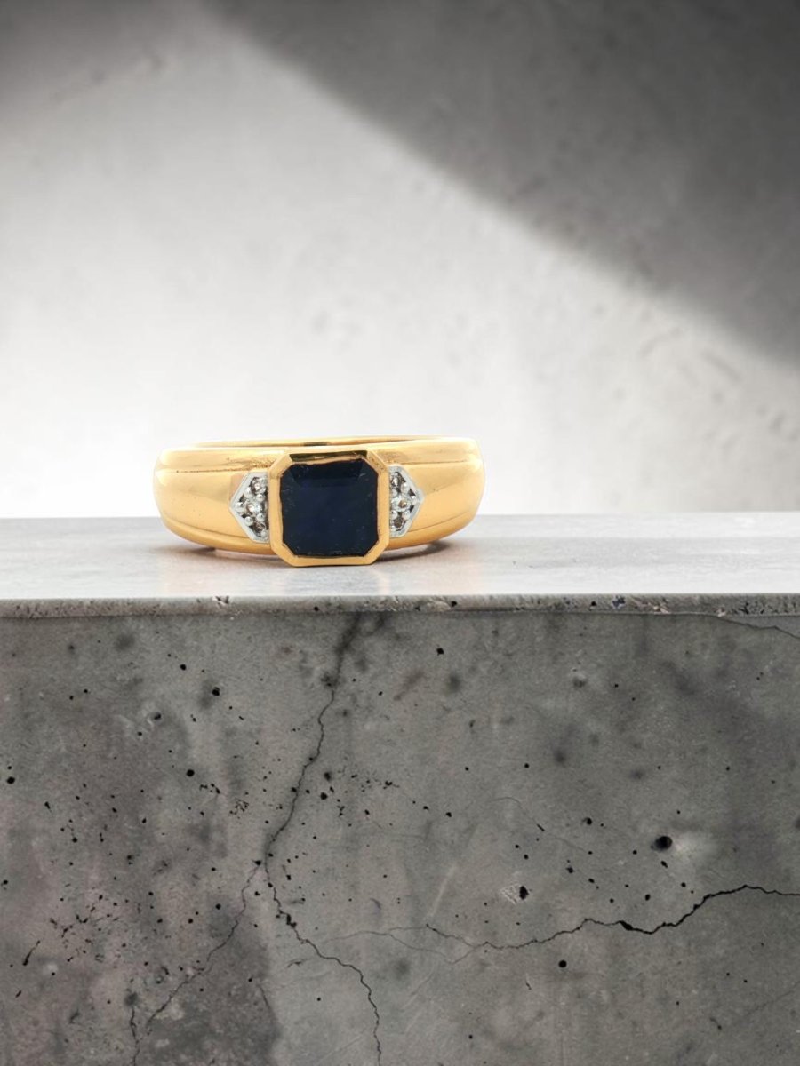Women's Signet Ring In Gold-plated 925 Silver, With Natural Sapphire And Topaz, Size 55-photo-3