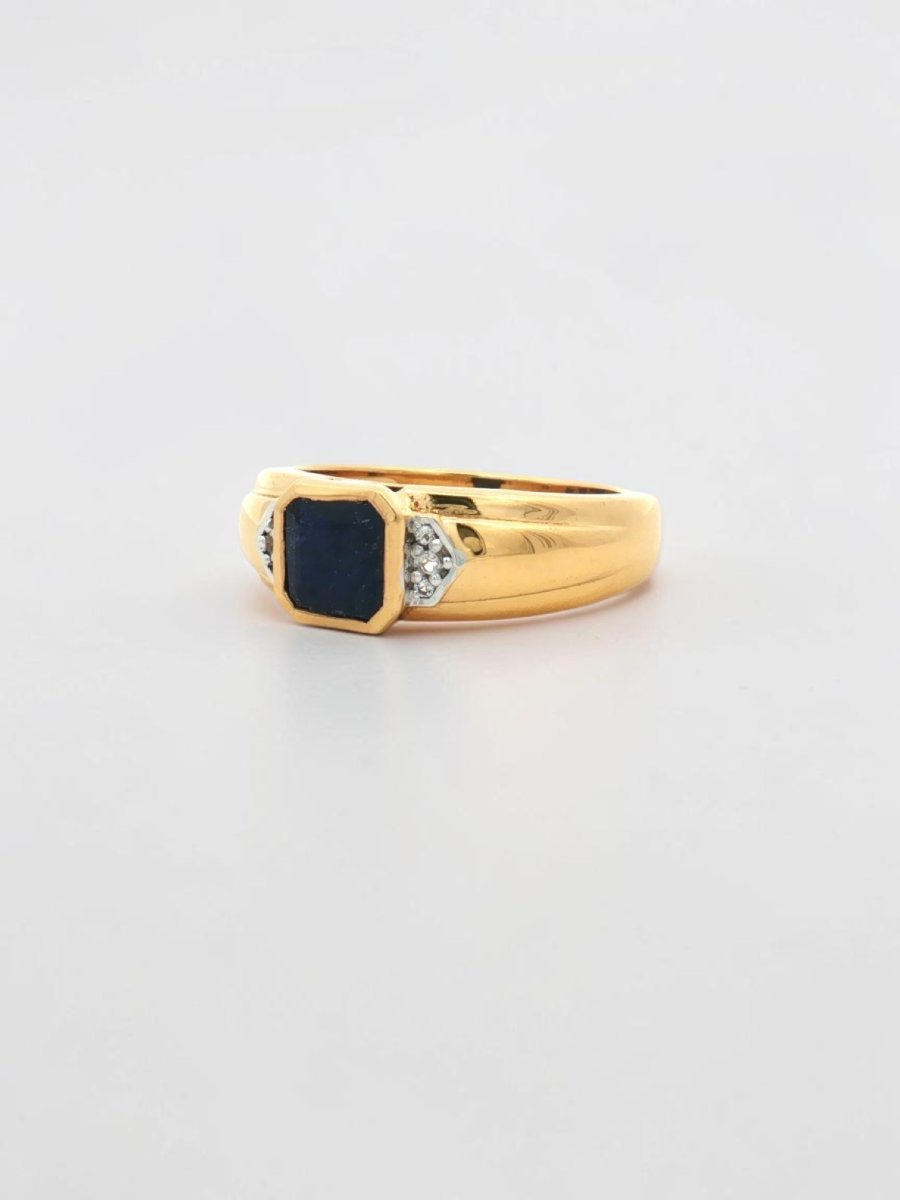 Women's Signet Ring In Gold-plated 925 Silver, With Natural Sapphire And Topaz, Size 55