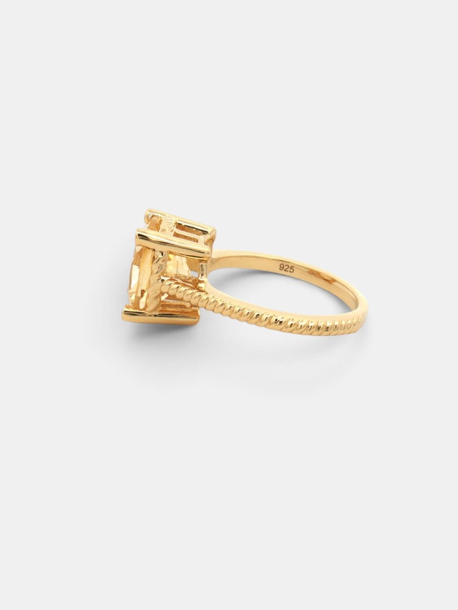 Gold-plated 925 Silver Ring With Natural Champagne Citrine And White Topaz, Size 55-photo-3