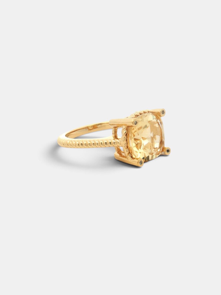 Gold-plated 925 Silver Ring With Natural Champagne Citrine And White Topaz, Size 55-photo-4
