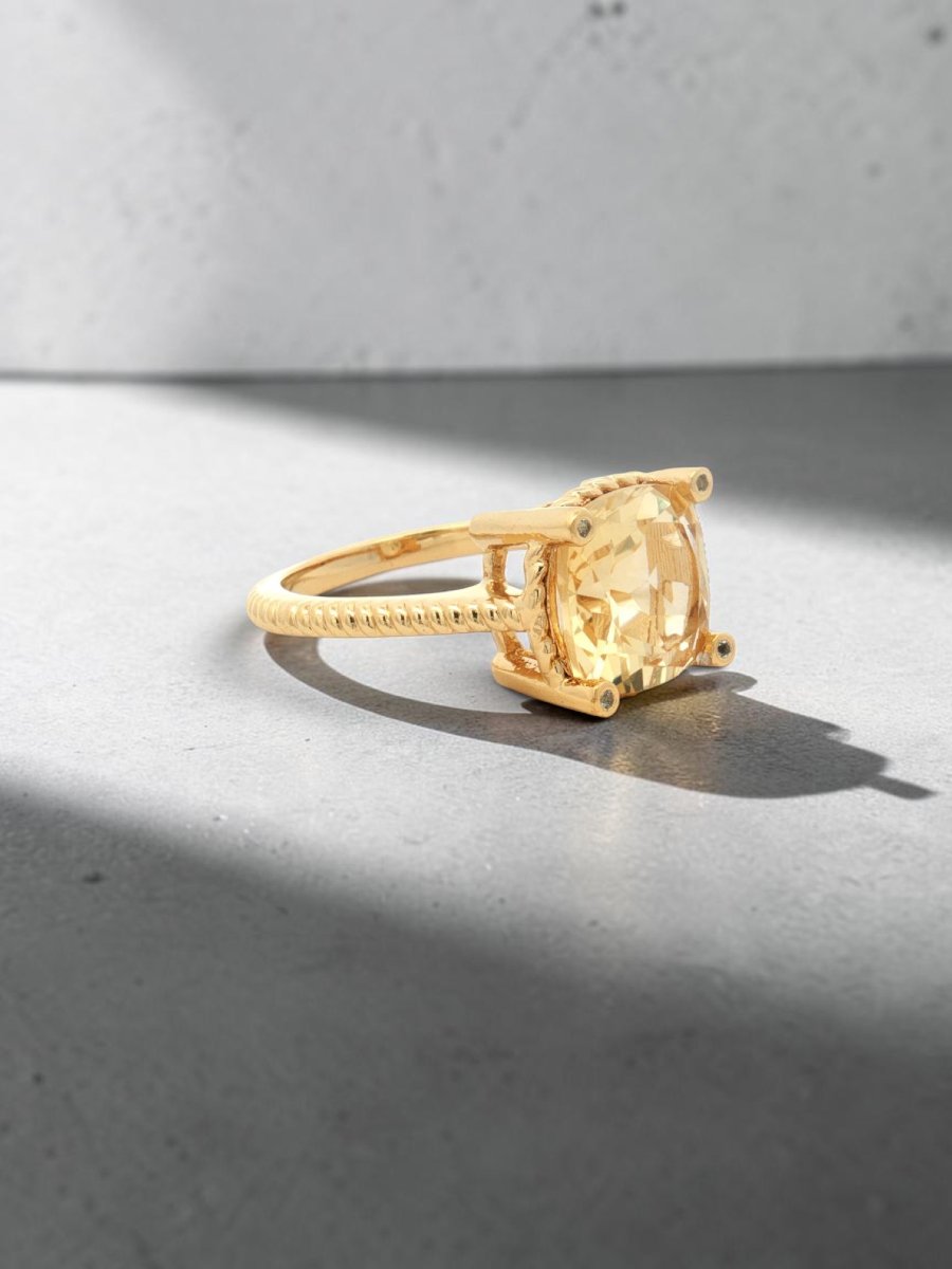 Gold-plated 925 Silver Ring With Natural Champagne Citrine And White Topaz, Size 55-photo-2