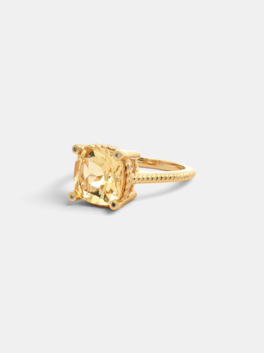 Gold-plated 925 Silver Ring With Natural Champagne Citrine And White Topaz, Size 55