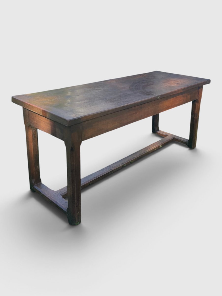 Solid Oak Farmhouse Table With Crossbars – 19th Century-photo-3