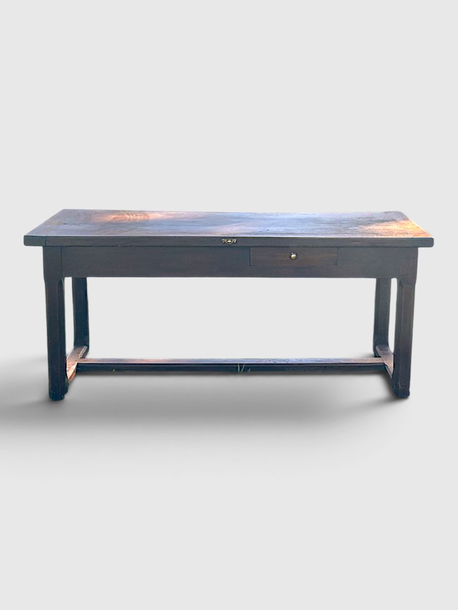 Solid Oak Farmhouse Table With Crossbars – 19th Century-photo-2
