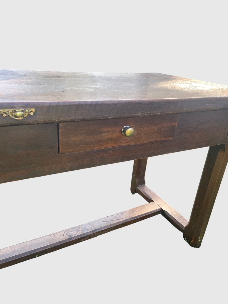 Solid Oak Farmhouse Table With Crossbars – 19th Century-photo-1