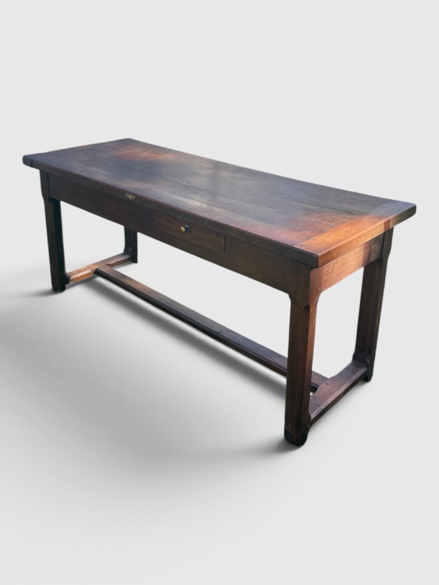 Solid Oak Farmhouse Table With Crossbars – 19th Century