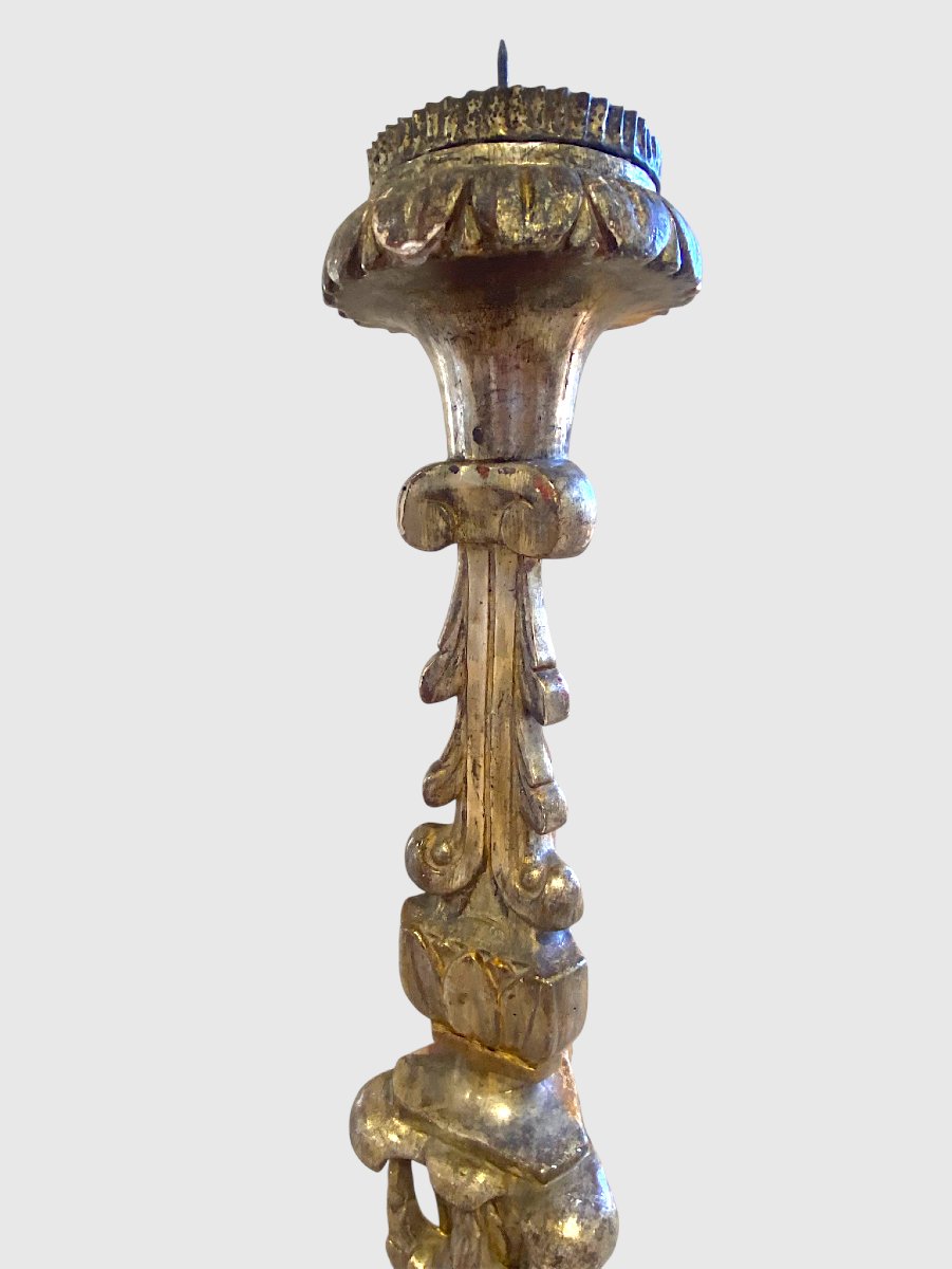 Large Pair Of Carved And Gilded Church Candlesticks – 18th Century-photo-2
