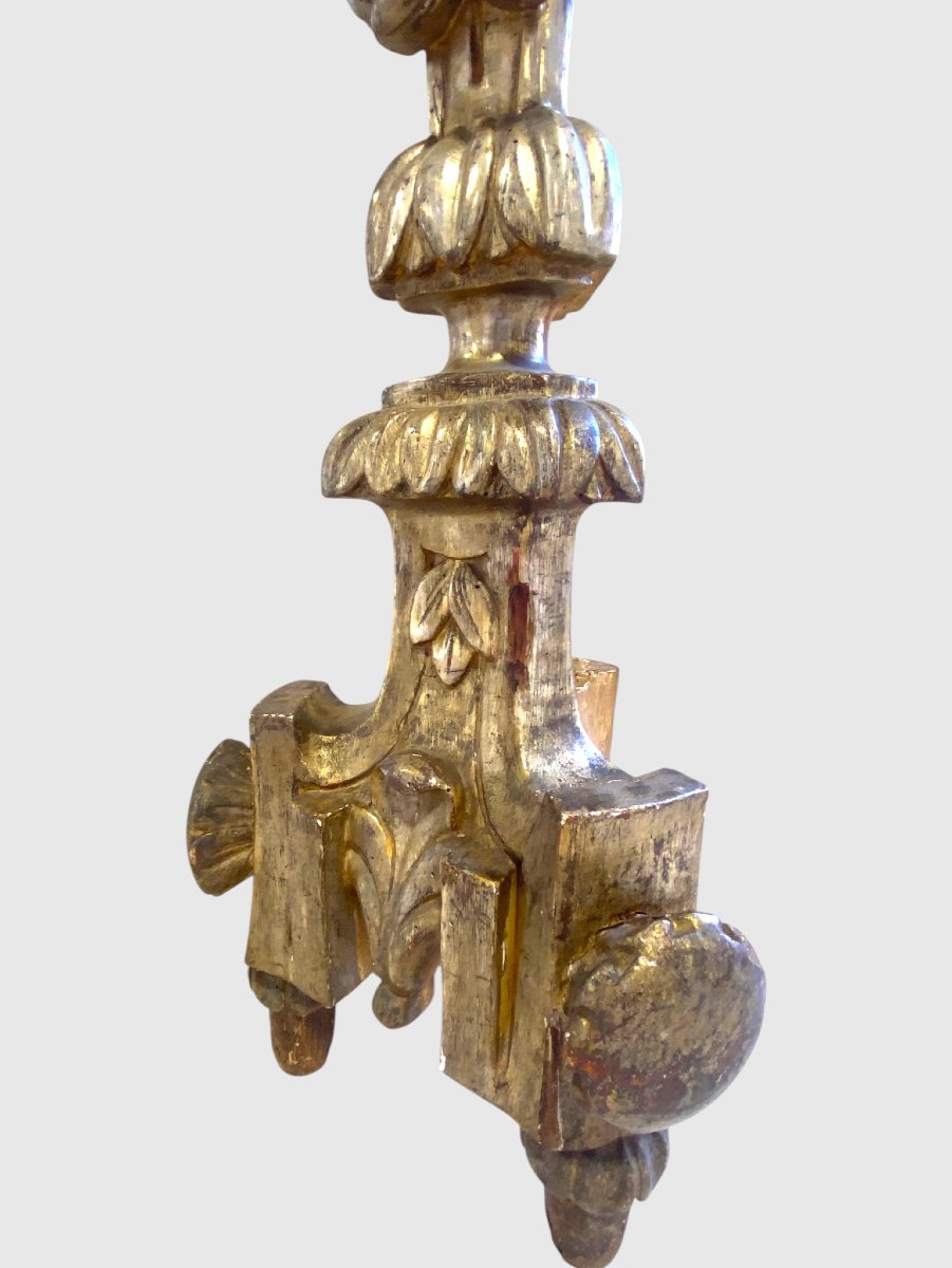 Large Pair Of Carved And Gilded Church Candlesticks – 18th Century-photo-3