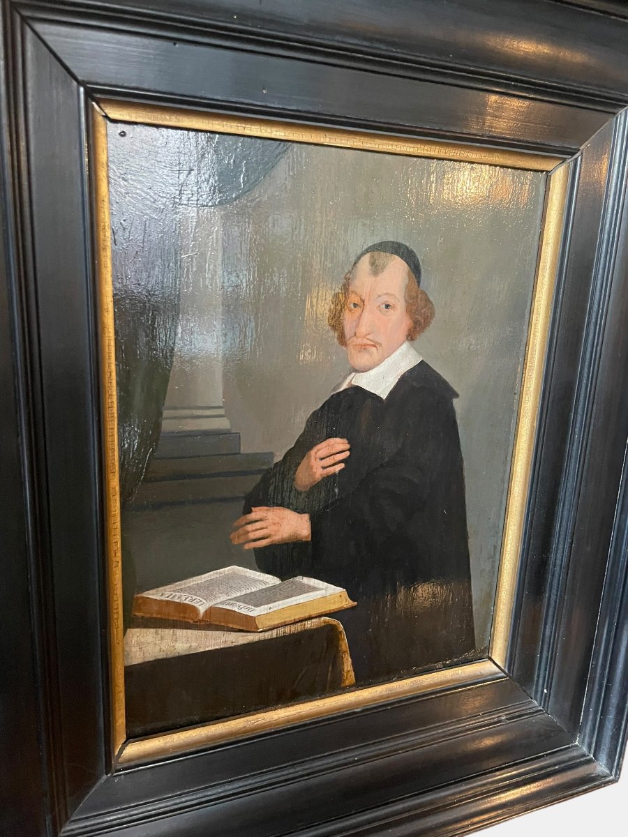Portrait d'un ecclésiastique ou théologien – Huile sur panneau, XVIIe siècle-photo-3