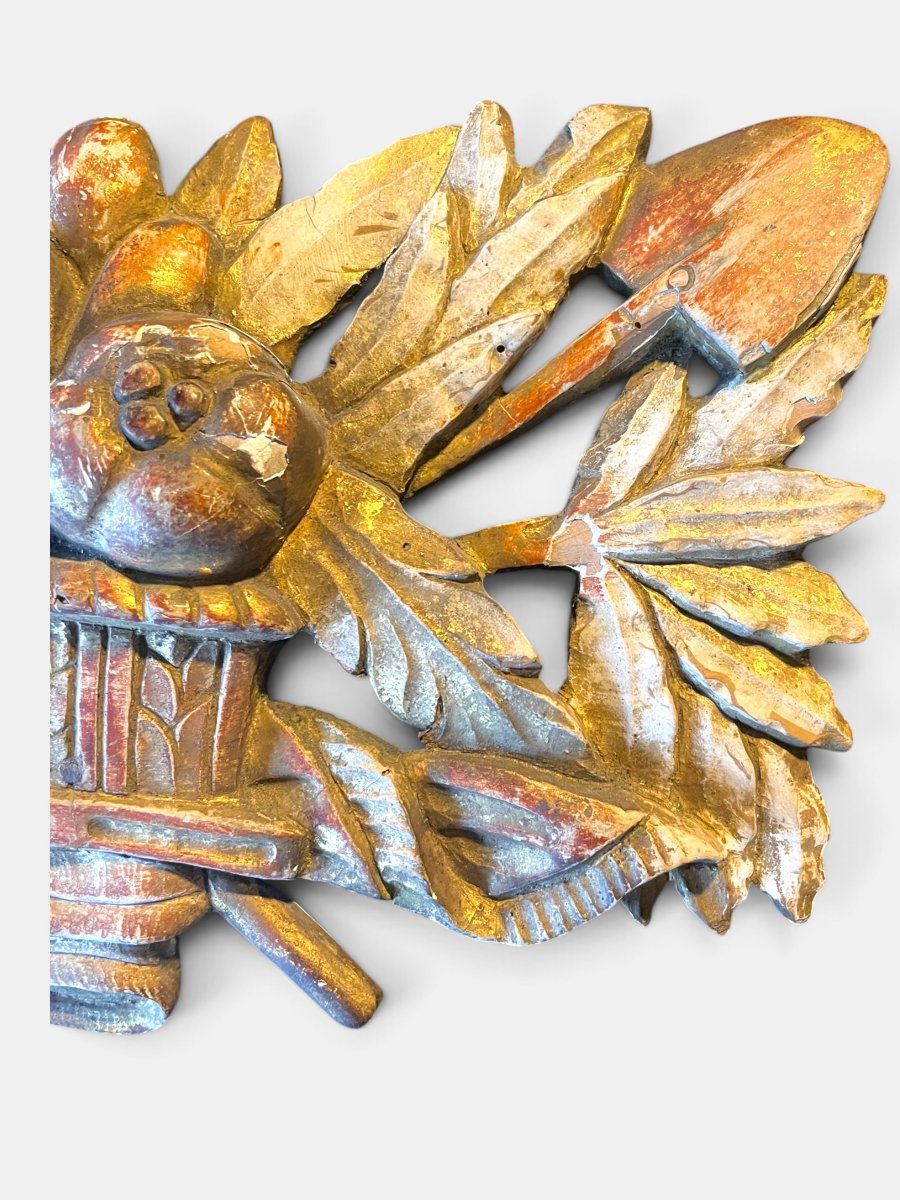 Trophée champêtre en bois sculpté, doré  – XVIIIe siècle-photo-4
