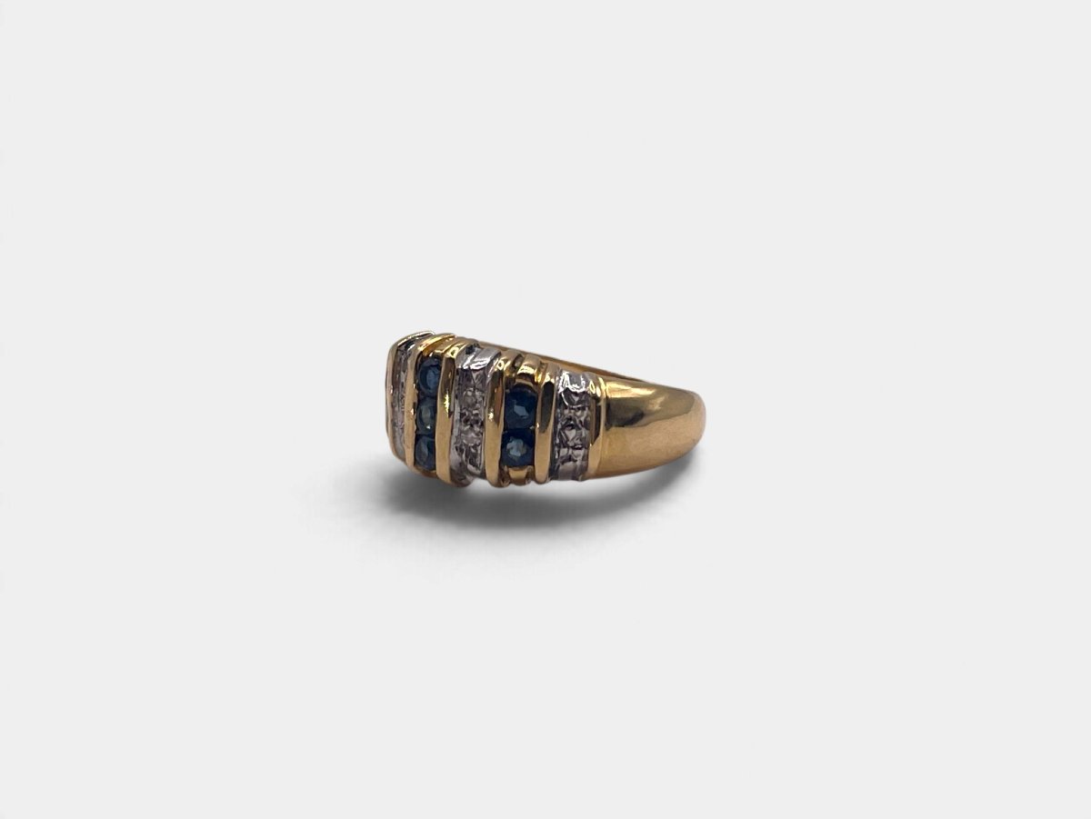 Bague vintage en or 18 carats, saphirs et diamants — Années 1990-photo-3