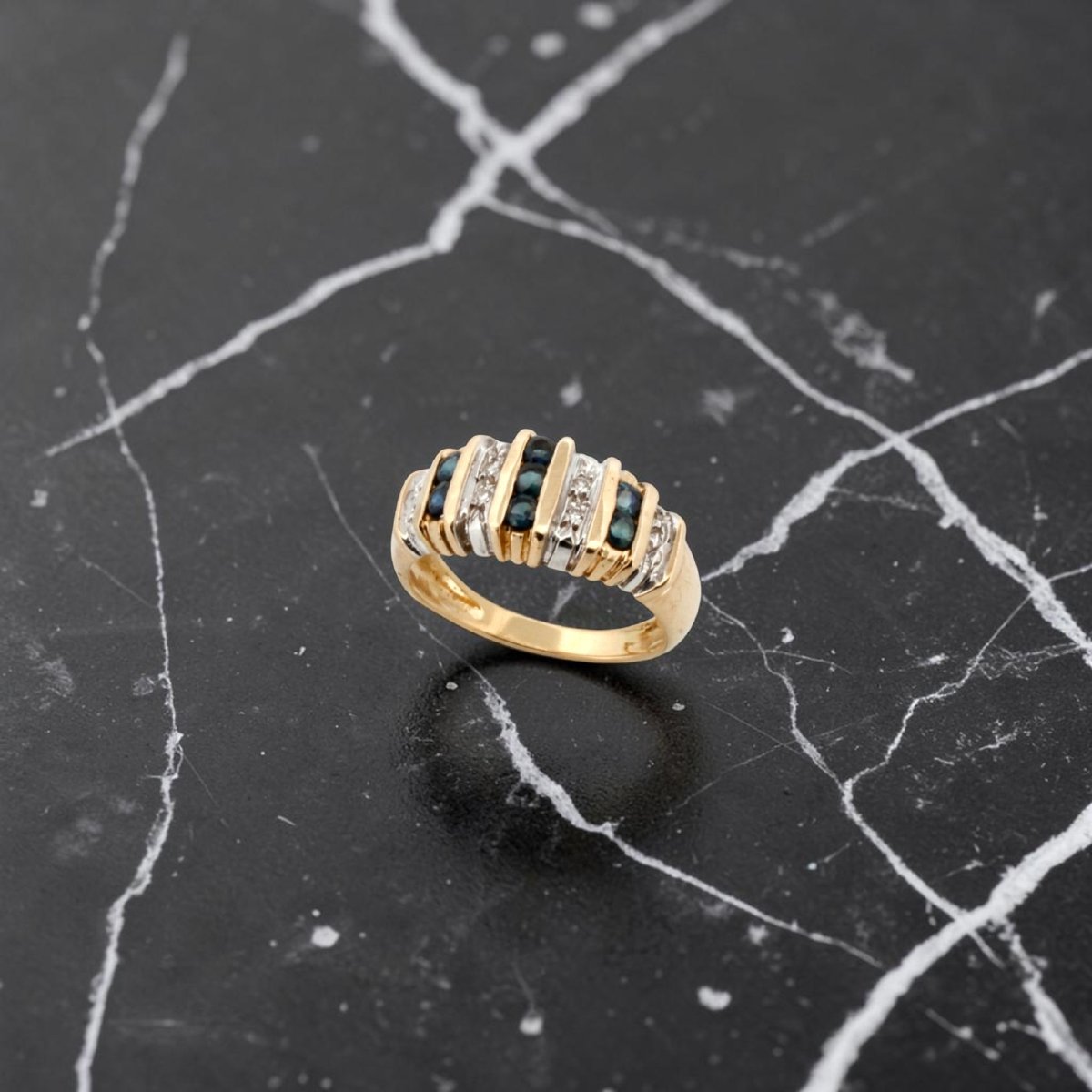 Bague vintage en or 18 carats, saphirs et diamants — Années 1990-photo-4