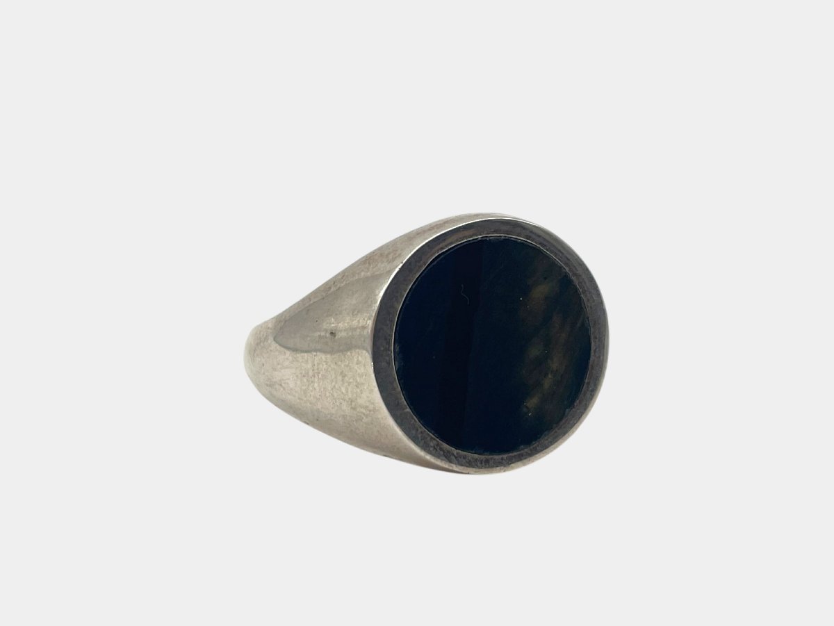 Chevalière homme en argent massif et œil-de-faucon — Taille 64-photo-3