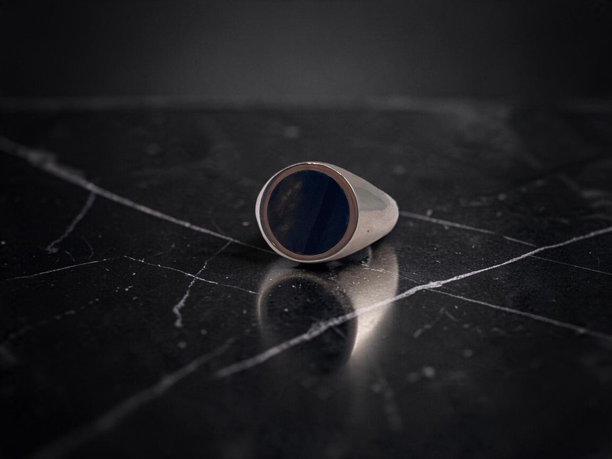 Chevalière homme en argent massif et œil-de-faucon — Taille 64-photo-4