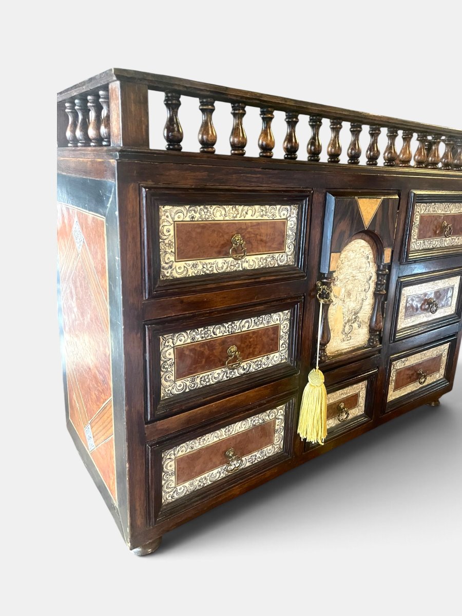 Cabinet espagnol de type Bargueño en bois marqueté – Style néo-Renaissance, XIXe siècle-photo-2
