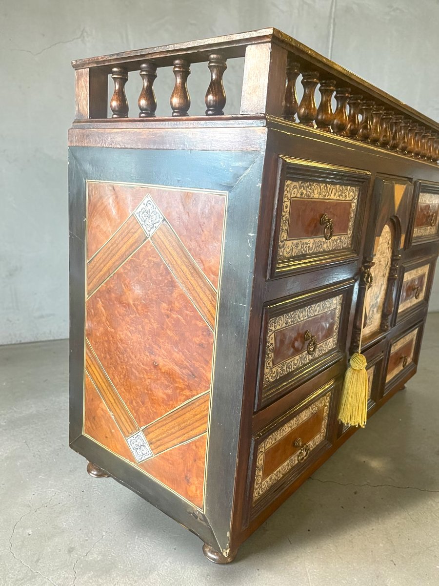Cabinet espagnol de type Bargueño en bois marqueté – Style néo-Renaissance, XIXe siècle-photo-3