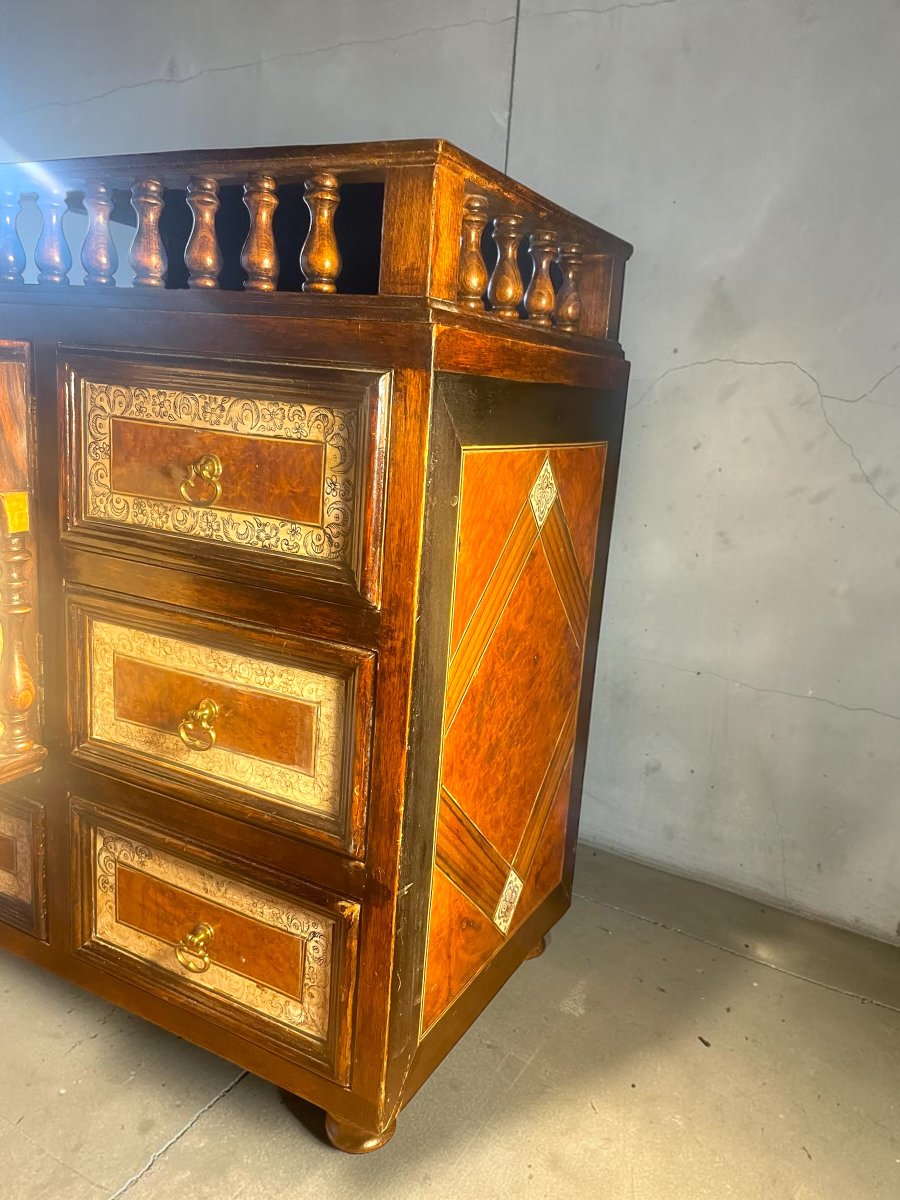 Cabinet espagnol de type Bargueño en bois marqueté – Style néo-Renaissance, XIXe siècle-photo-1