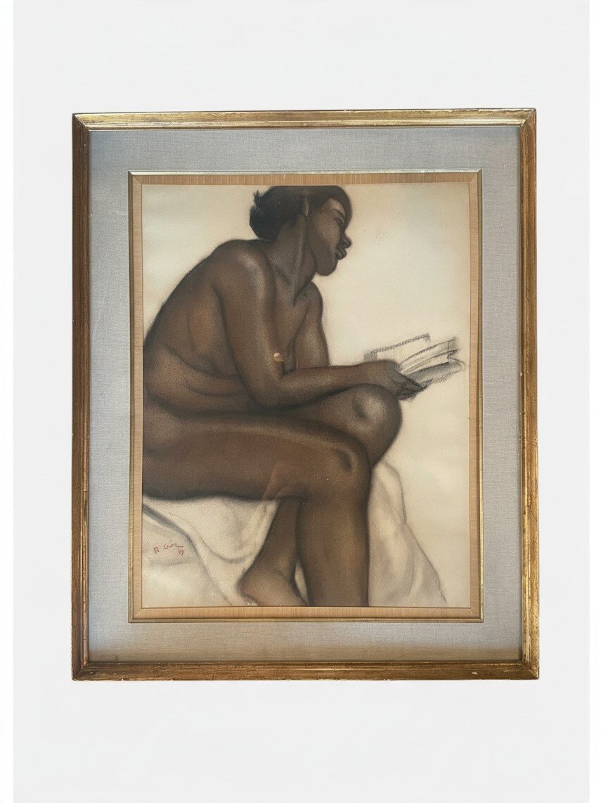 René  GEN, Nu de femme noire à la lecture –  daté 1939