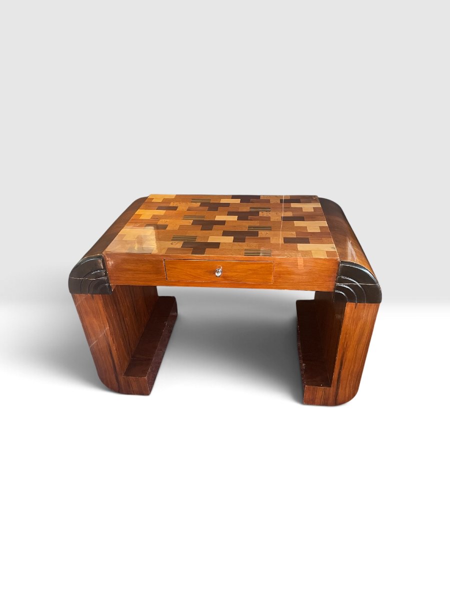 Bureau Art déco en bois et marqueterie géométrique