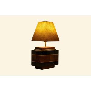 Designer Table Lamp In Burr Walnut And Black Lacquer – Italy, Circa 1960-1970