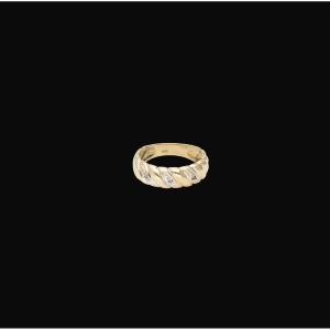 Bague Godronnée En Or Jaune 18 Carats Et Diamants