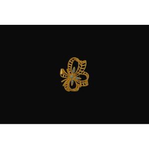 Gold-plated Butterfly Brooch With Turquoise Cabochons – In The Style Of Van Cleef & Arpels