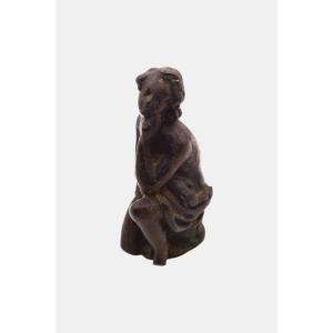 Pensive Young Woman, Bronze With Brown Patina - 19th Century