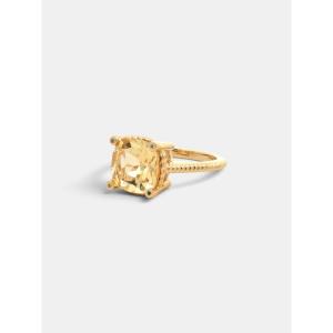 Gold-plated 925 Silver Ring With Natural Champagne Citrine And White Topaz, Size 55