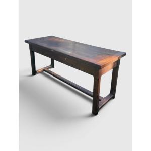 Solid Oak Farmhouse Table With Crossbars – 19th Century