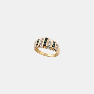 Bague vintage en or 18 carats, saphirs et diamants — Années 1990
