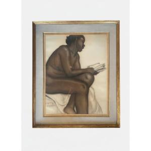 Nu de femme noire à la lecture – Dessin signé et daté 1939