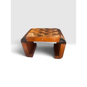 Art Deco Wooden Desk With Geometric Marquetry