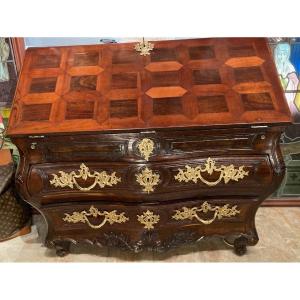 ​​​​​​​commode Bureau Louis XV In Mahogany, 18th C.,