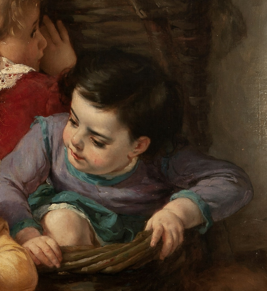 Huile sur toile : "Le Bagage du Croque-Mitaine",1874 - Timoléon Marie Lobrichon (1831–1914)-photo-2