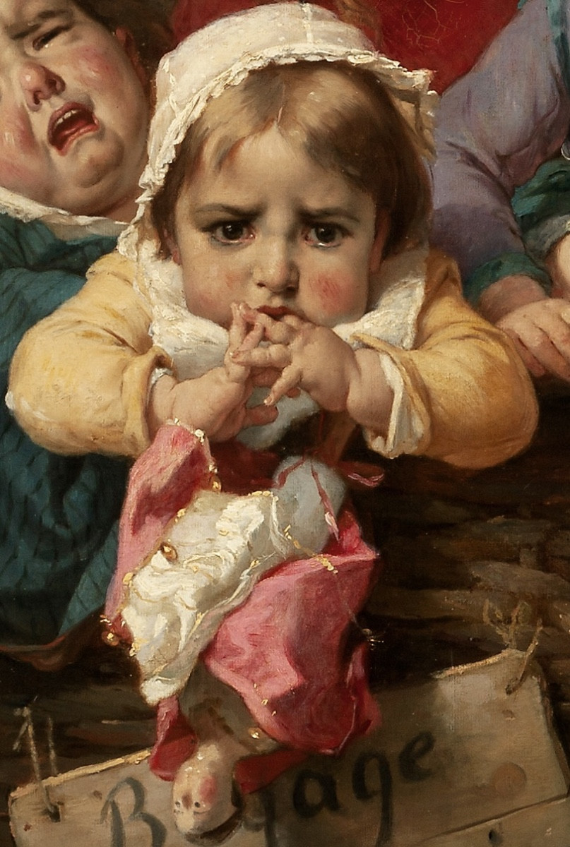 Huile sur toile : "Le Bagage du Croque-Mitaine",1874 - Timoléon Marie Lobrichon (1831–1914)-photo-4