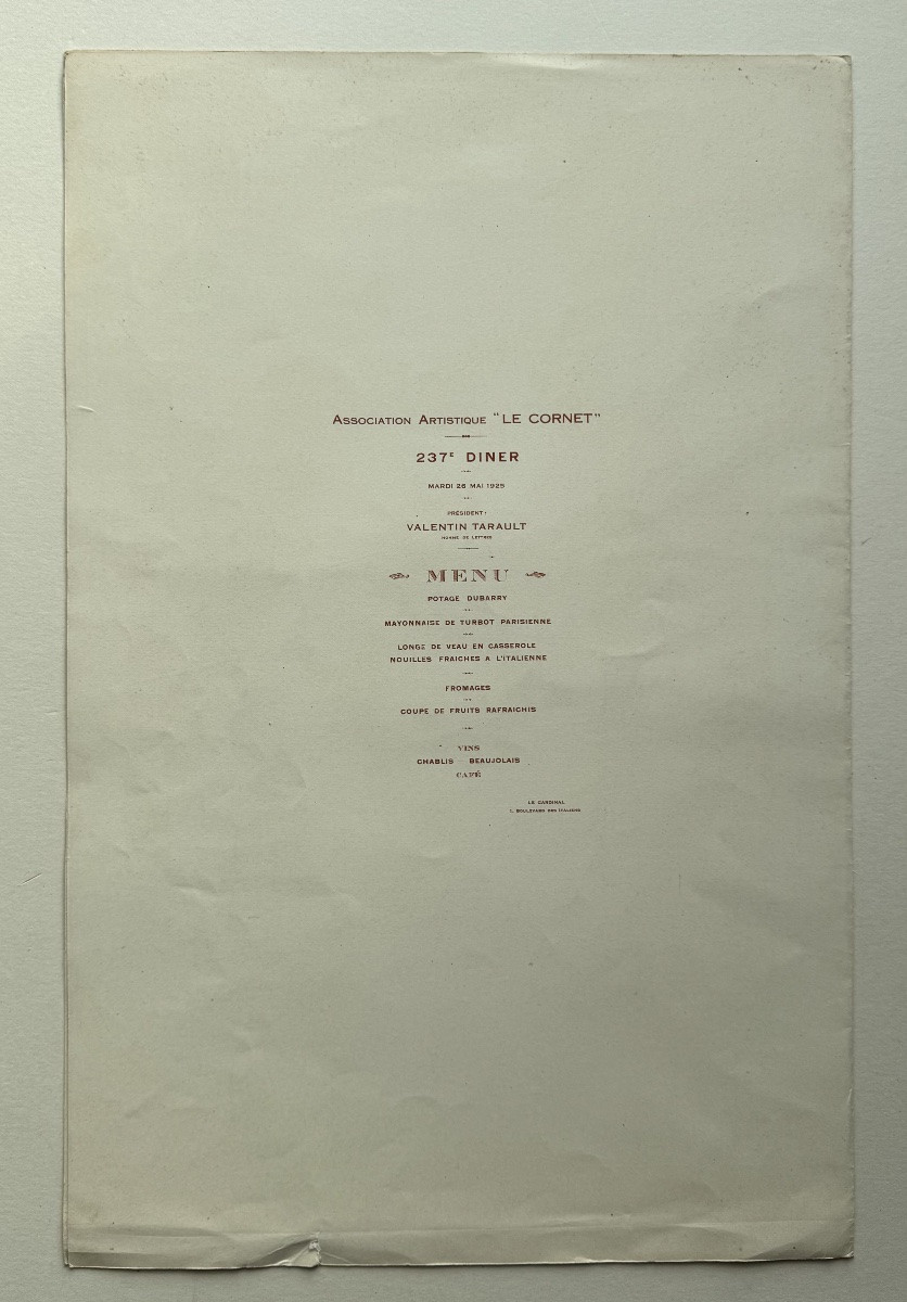 Menu ancien illustré par Maurice Millière – Le Cornet 1925 – Chromolithographie-photo-4