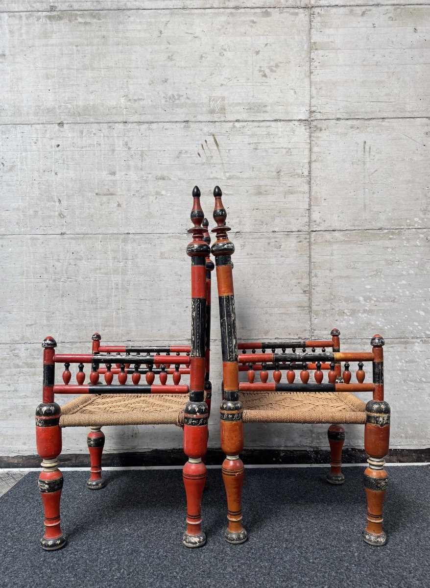 Rajasthan / aire punjabi – Très belle paire de fauteuils d’apparat, vers 1890–1910-photo-2