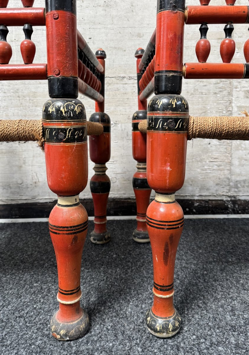 Rajasthan / aire punjabi – Très belle paire de fauteuils d’apparat, vers 1890–1910-photo-2