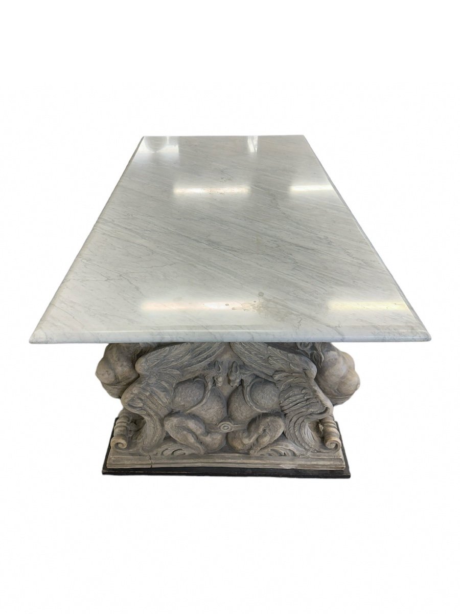 Large Marble And Terracotta Table With “winged Sphinxes” Late 19th Century-photo-2