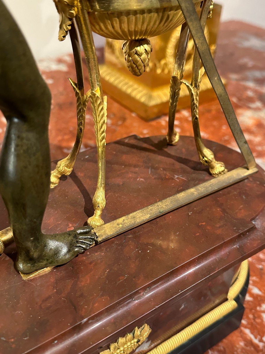 Sculpture d'époque Empire "l'Arrotino"  En Bronze Patiné, Bronze Doré Et Marbre XIX° Siècle-photo-4