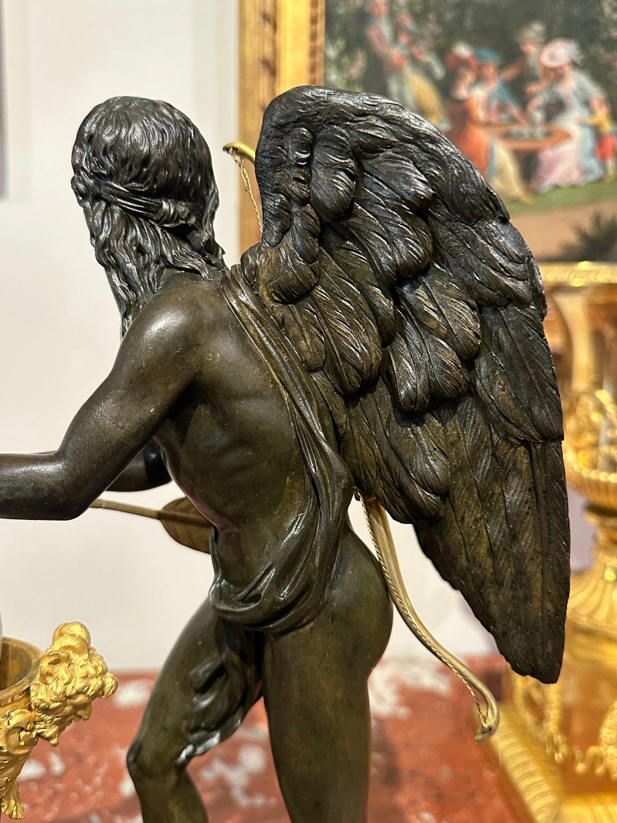 Empire Period Sculpture "l'arrotino" In Patinated Bronze, Gilt Bronze And Marble 19th Century-photo-5