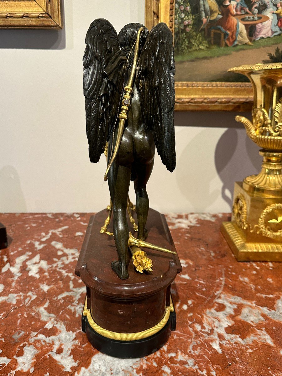 Empire Period Sculpture "l'arrotino" In Patinated Bronze, Gilt Bronze And Marble 19th Century-photo-6